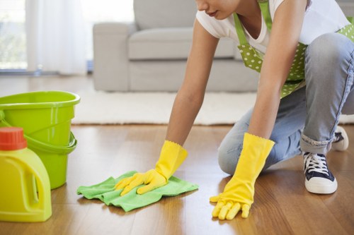 Professional cleaner wiping down cupboards and surfaces in Lambeth